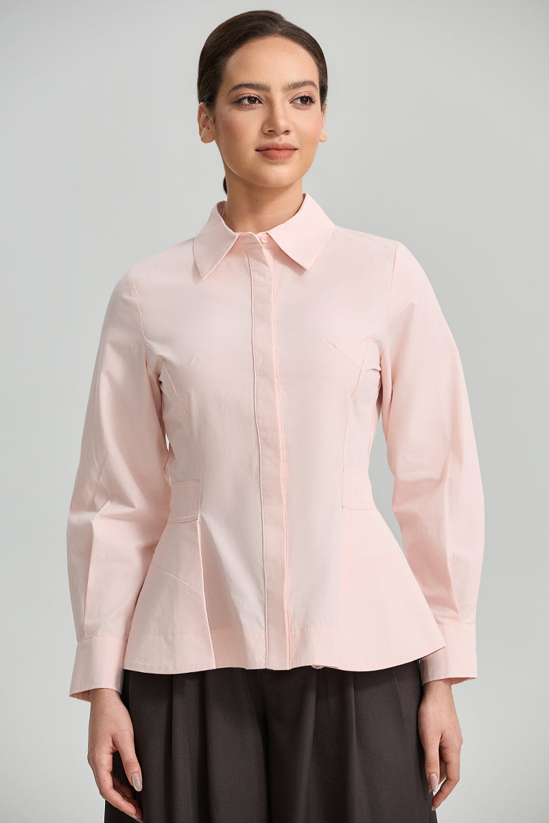 Tailored Peplum Long Sleeve Shirt