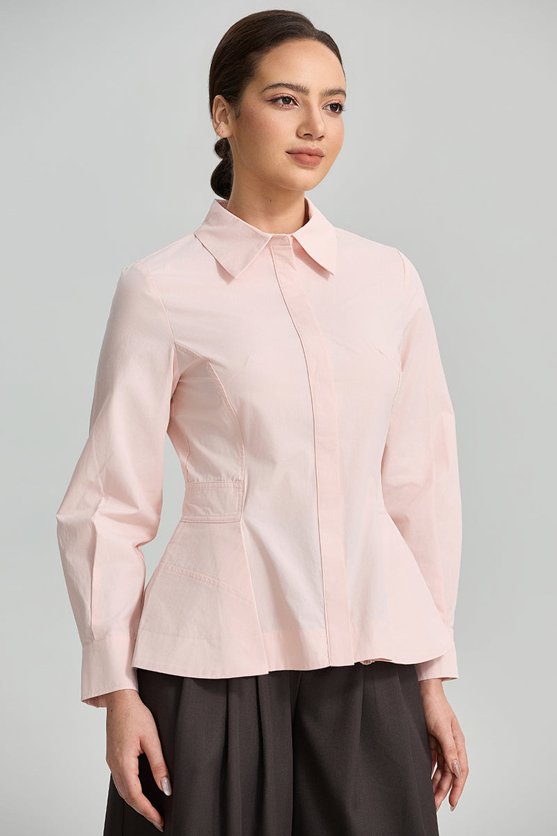 Tailored Peplum Long Sleeve Shirt