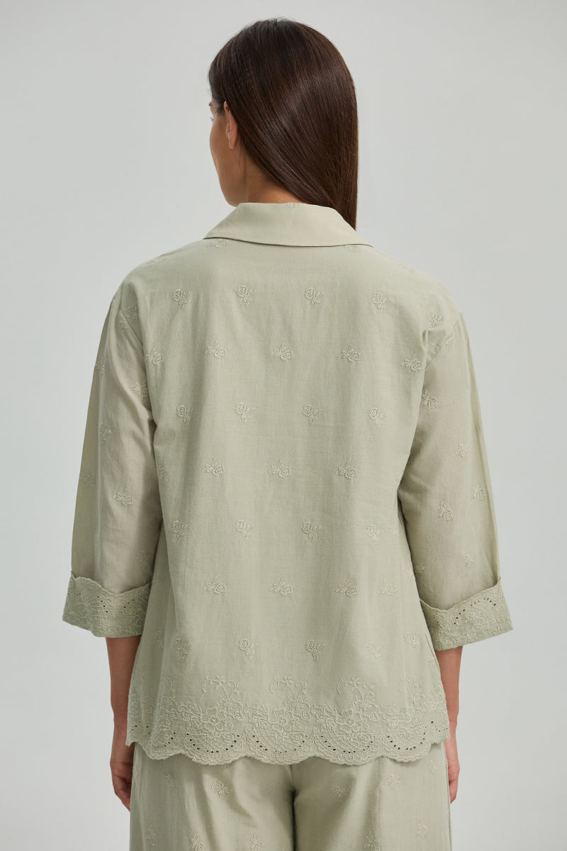 Embroidered Shirt With Scalloped Hem