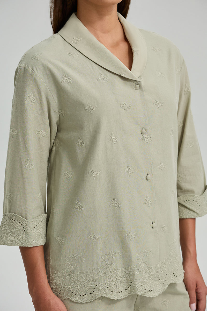 Embroidered Shirt With Scalloped Hem