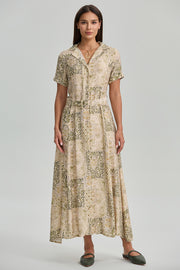 Printed Belted Maxi Shirt Dress