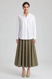 High Waist Pleated Midi Skirt
