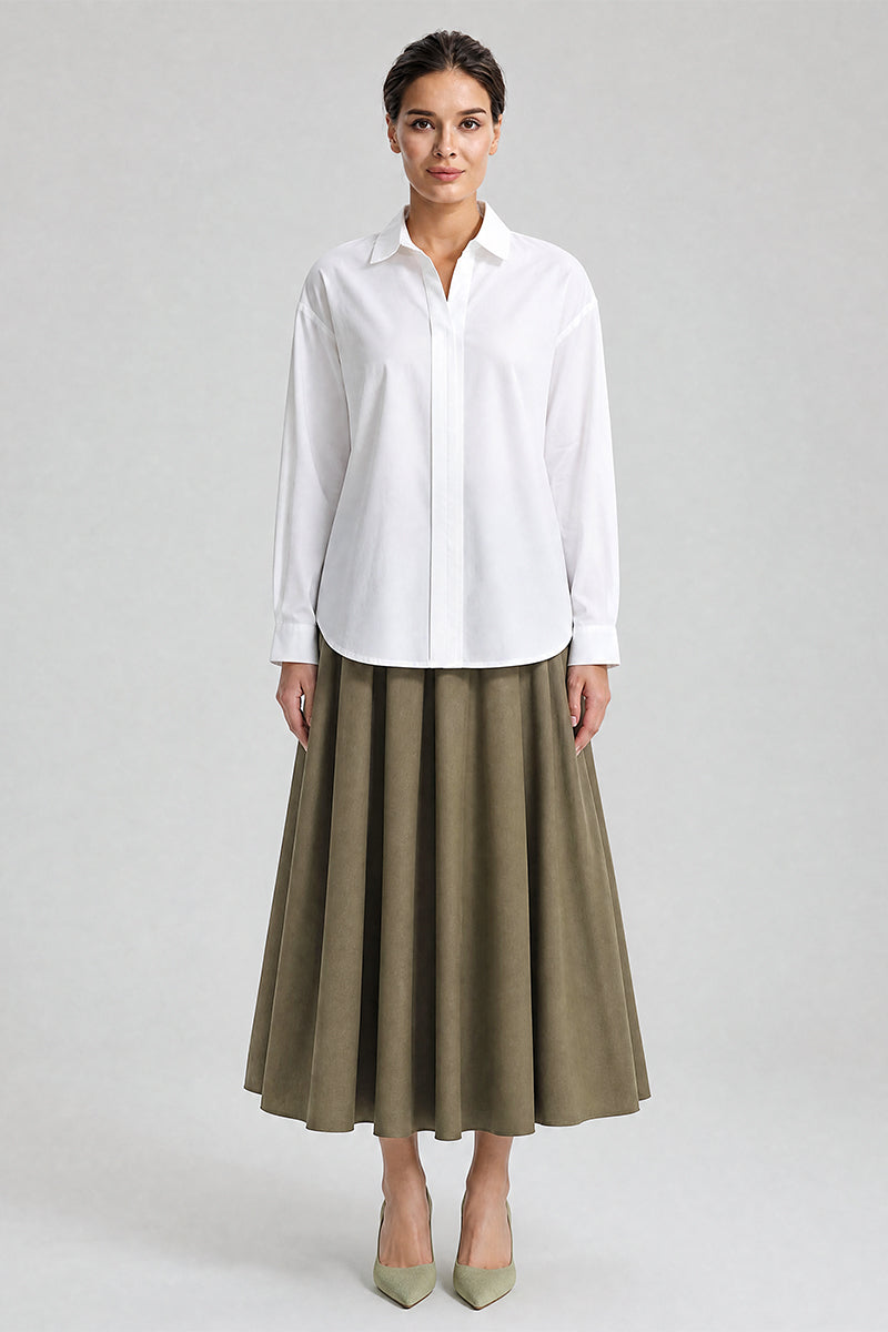 High Waist Pleated Midi Skirt