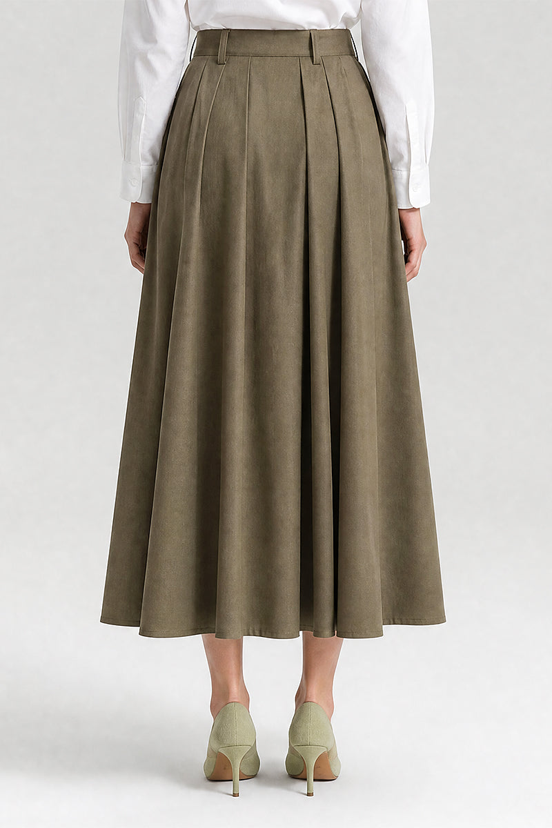 High Waist Pleated Midi Skirt