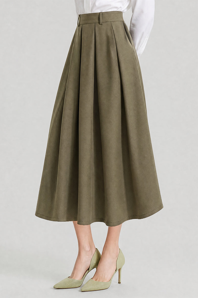 High Waist Pleated Midi Skirt