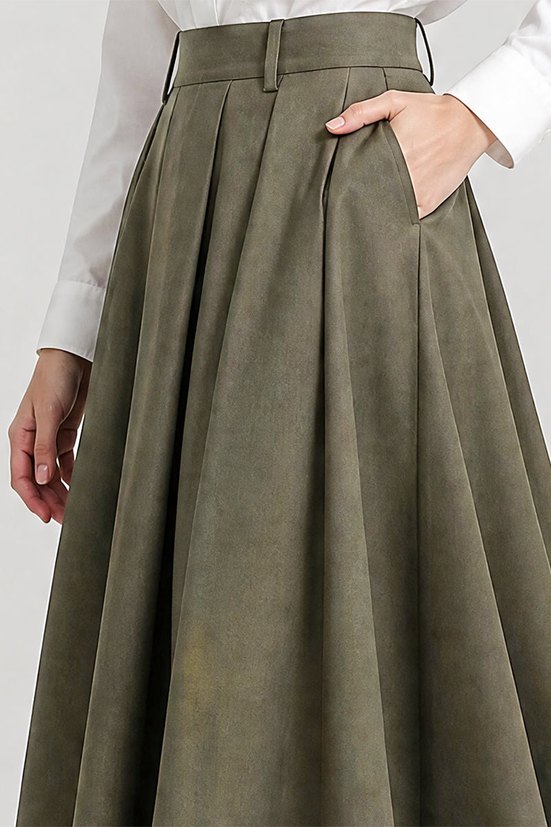 High Waist Pleated Midi Skirt