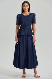 Pleated Midi Skirt With Stitching