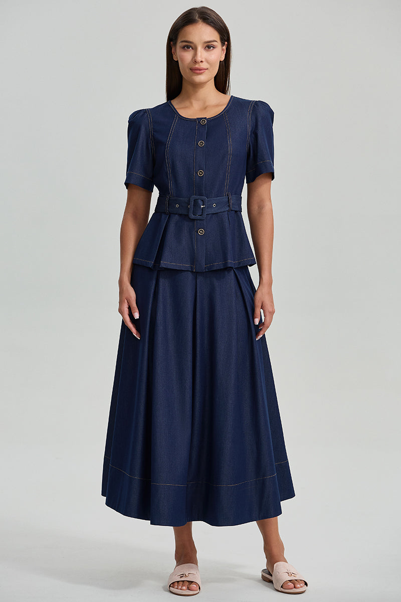 Pleated Midi Skirt With Stitching