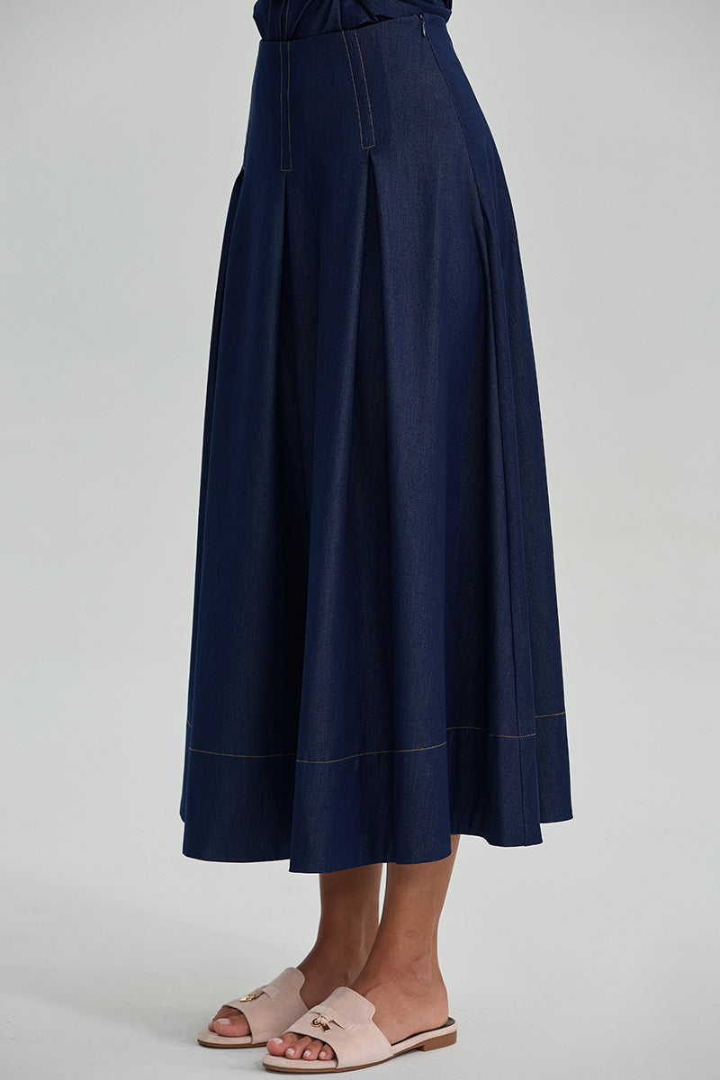 Pleated Midi Skirt With Stitching