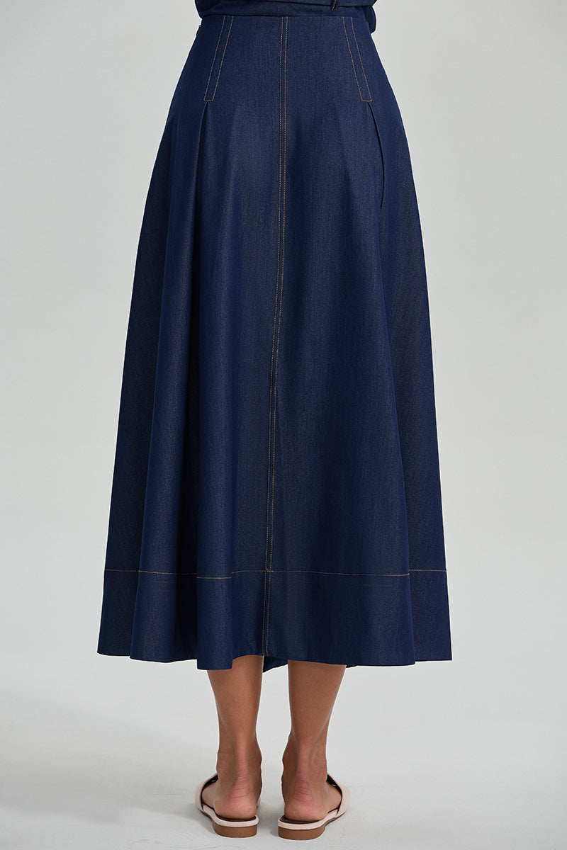 Pleated Midi Skirt With Stitching