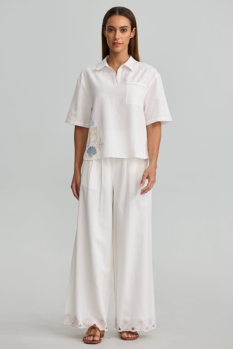 Embroidered Wide Leg Pants