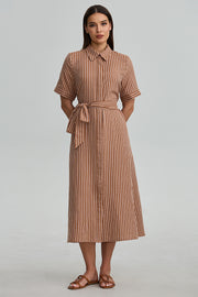 Striped Belted Shirt Dress