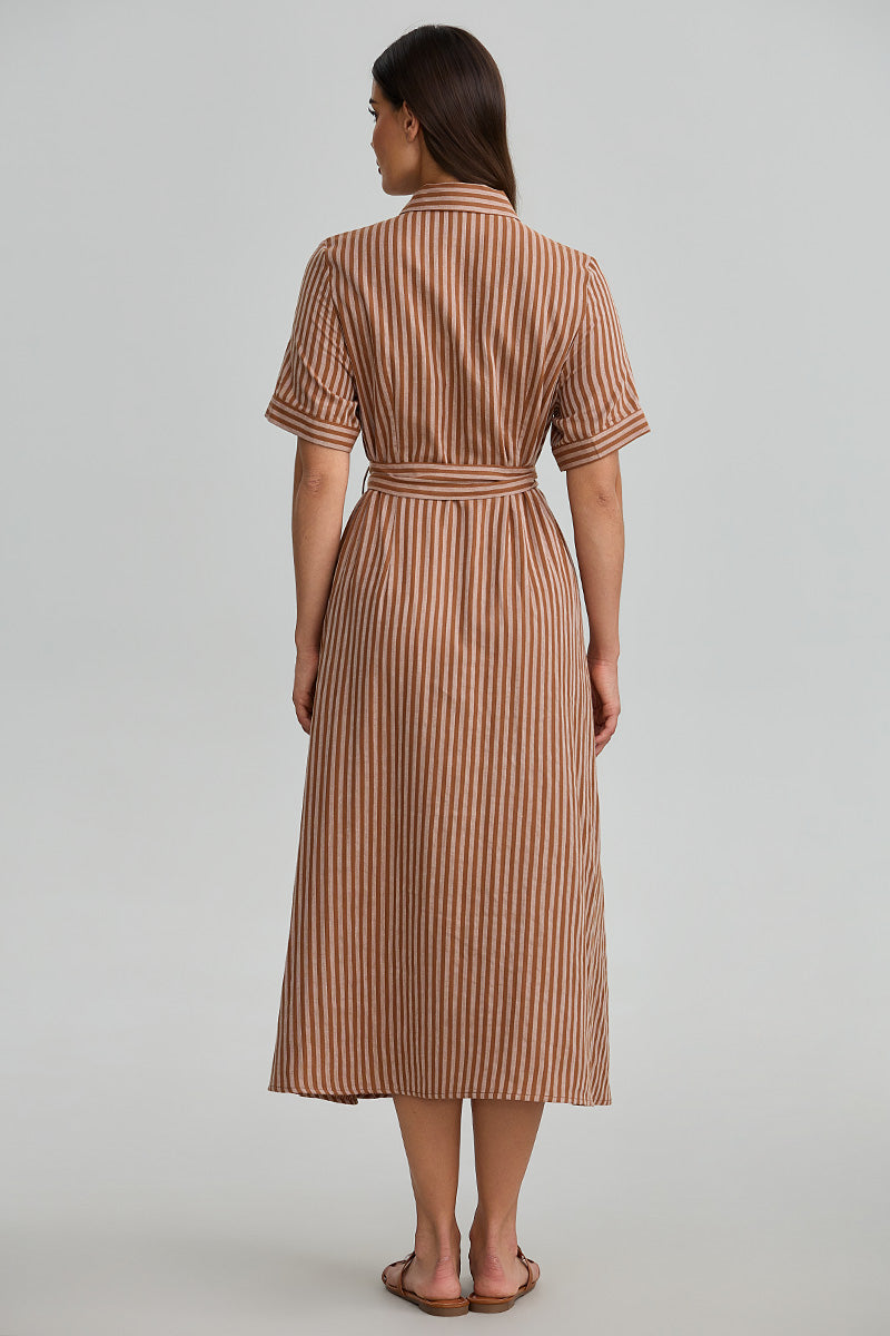 Striped Belted Shirt Dress