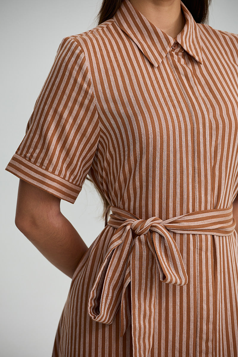 Striped Belted Shirt Dress