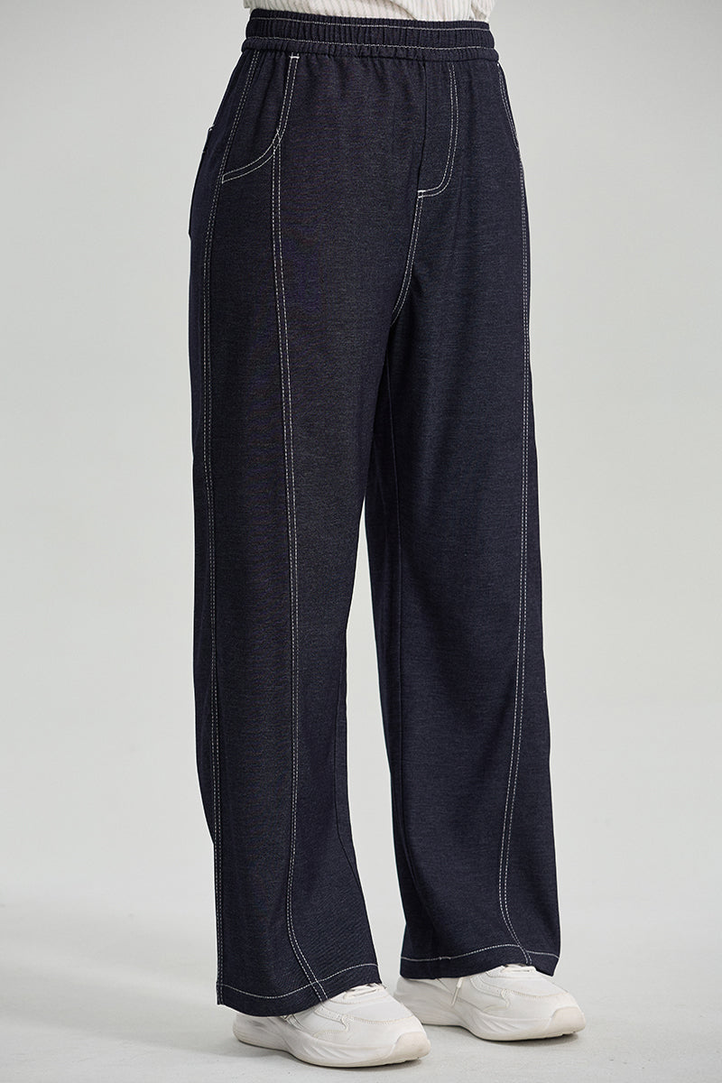 Contrast Stitch Wide Leg Pants