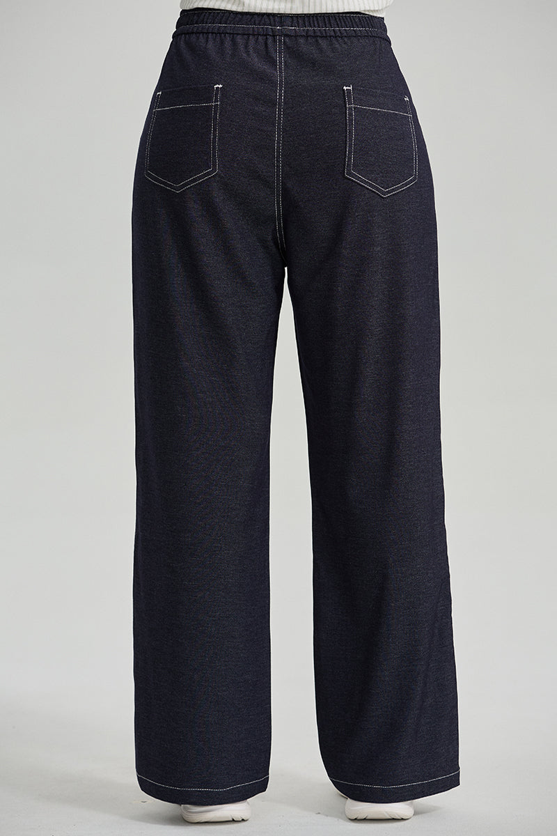Contrast Stitch Wide Leg Pants