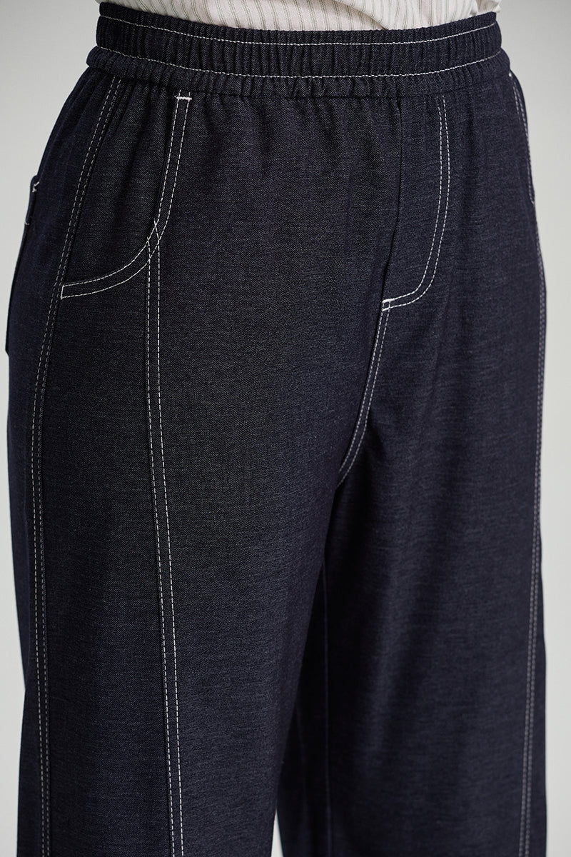 Contrast Stitch Wide Leg Pants