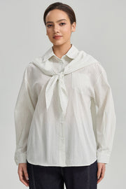 Scarf Detail Striped Shirt