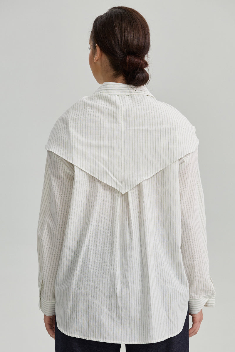 Scarf Detail Striped Shirt