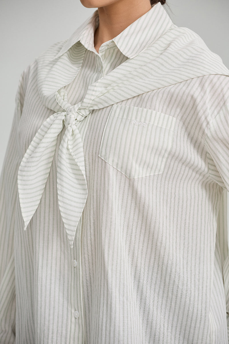 Scarf Detail Striped Shirt