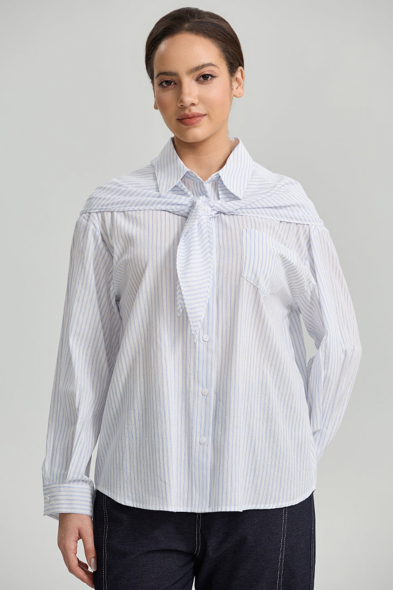 Scarf Detail Striped Shirt