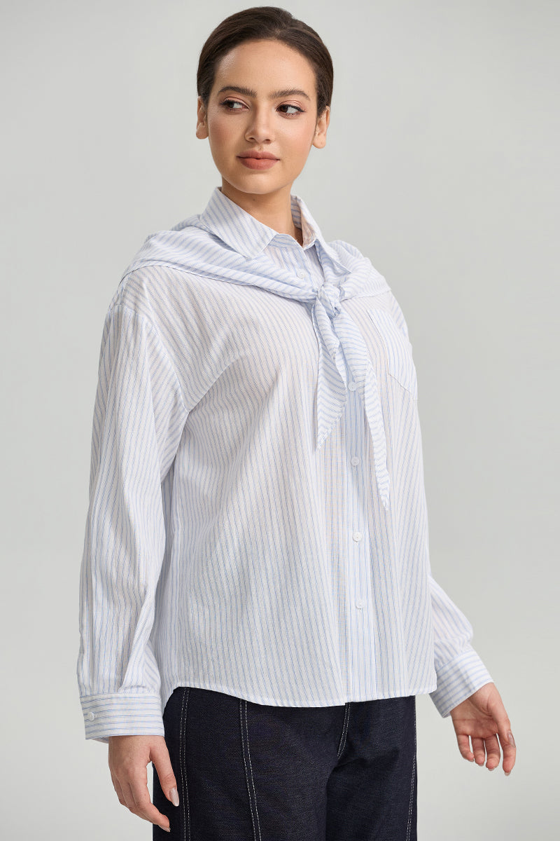 Scarf Detail Striped Shirt