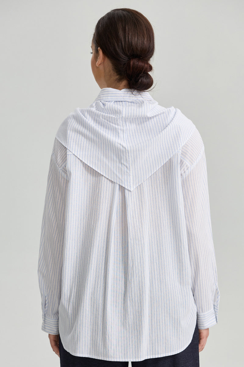 Scarf Detail Striped Shirt