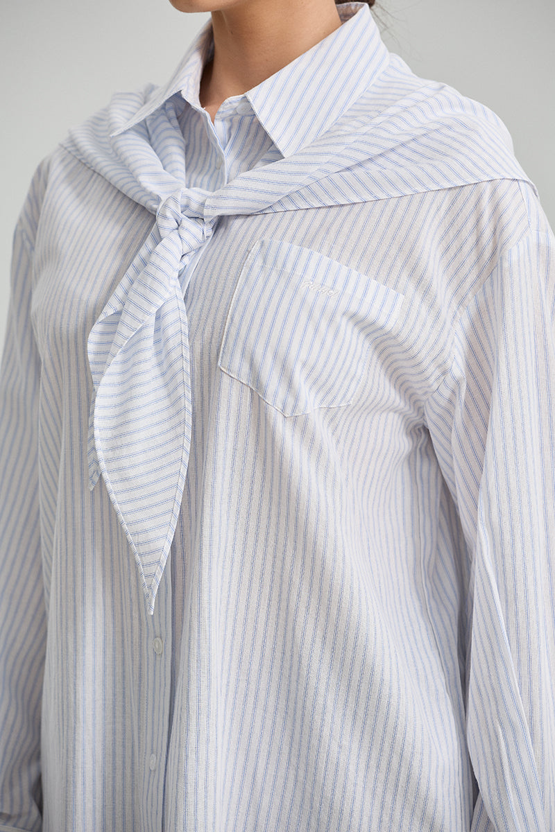 Scarf Detail Striped Shirt