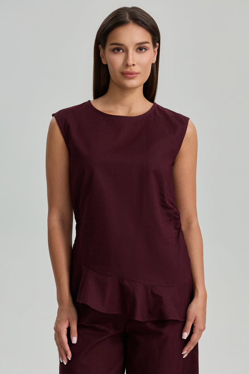 Sleeveless Top With Ruffle Hem