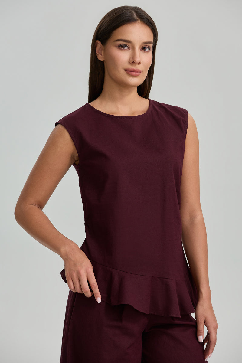Sleeveless Top With Ruffle Hem