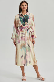 Printed Belted Midi Shirt Dress