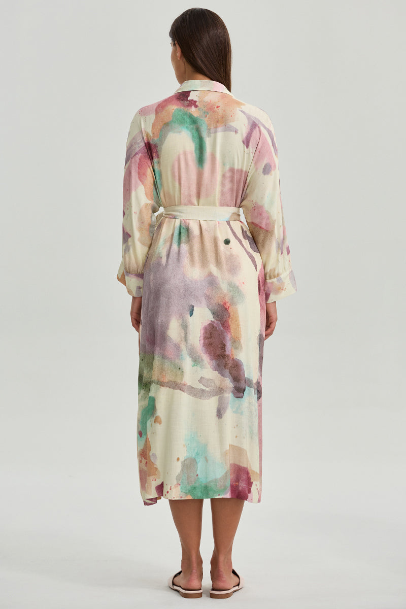 Printed Belted Midi Shirt Dress