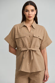 Tie Waist Pocket Shirt