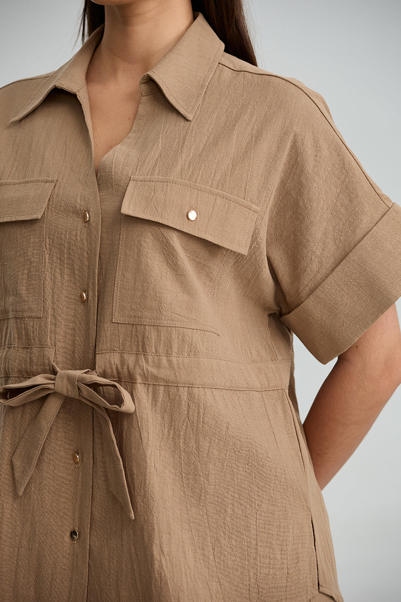 Tie Waist Pocket Shirt