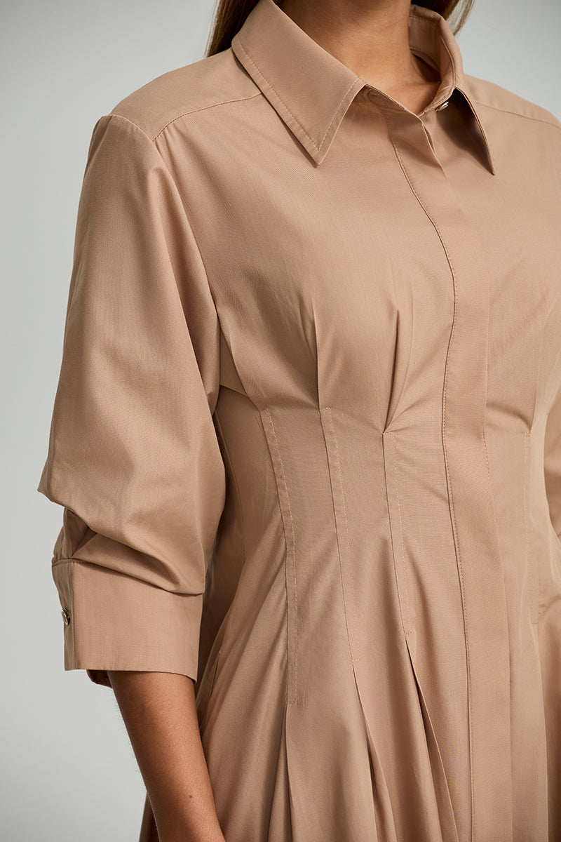 Pleated Waist Shirt Dress