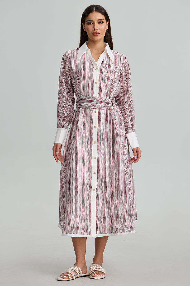 Striped Belted Shirt Dress