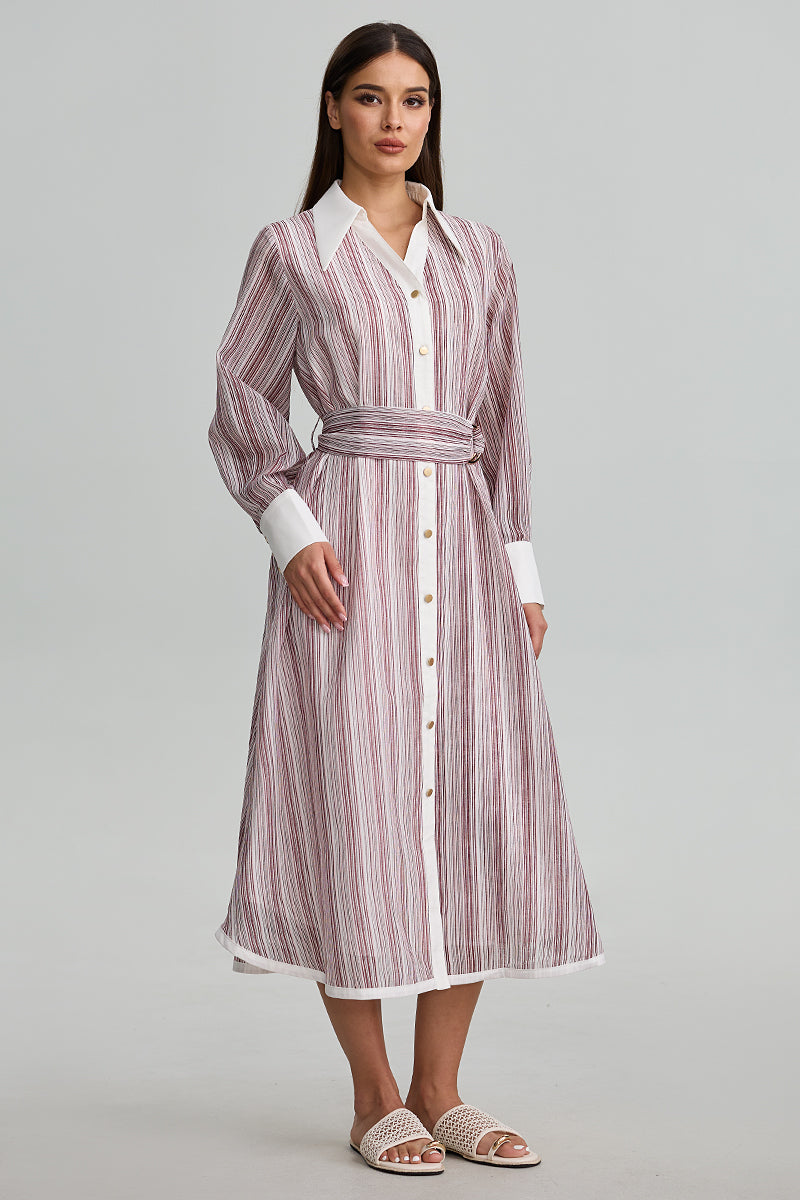 Striped Belted Shirt Dress