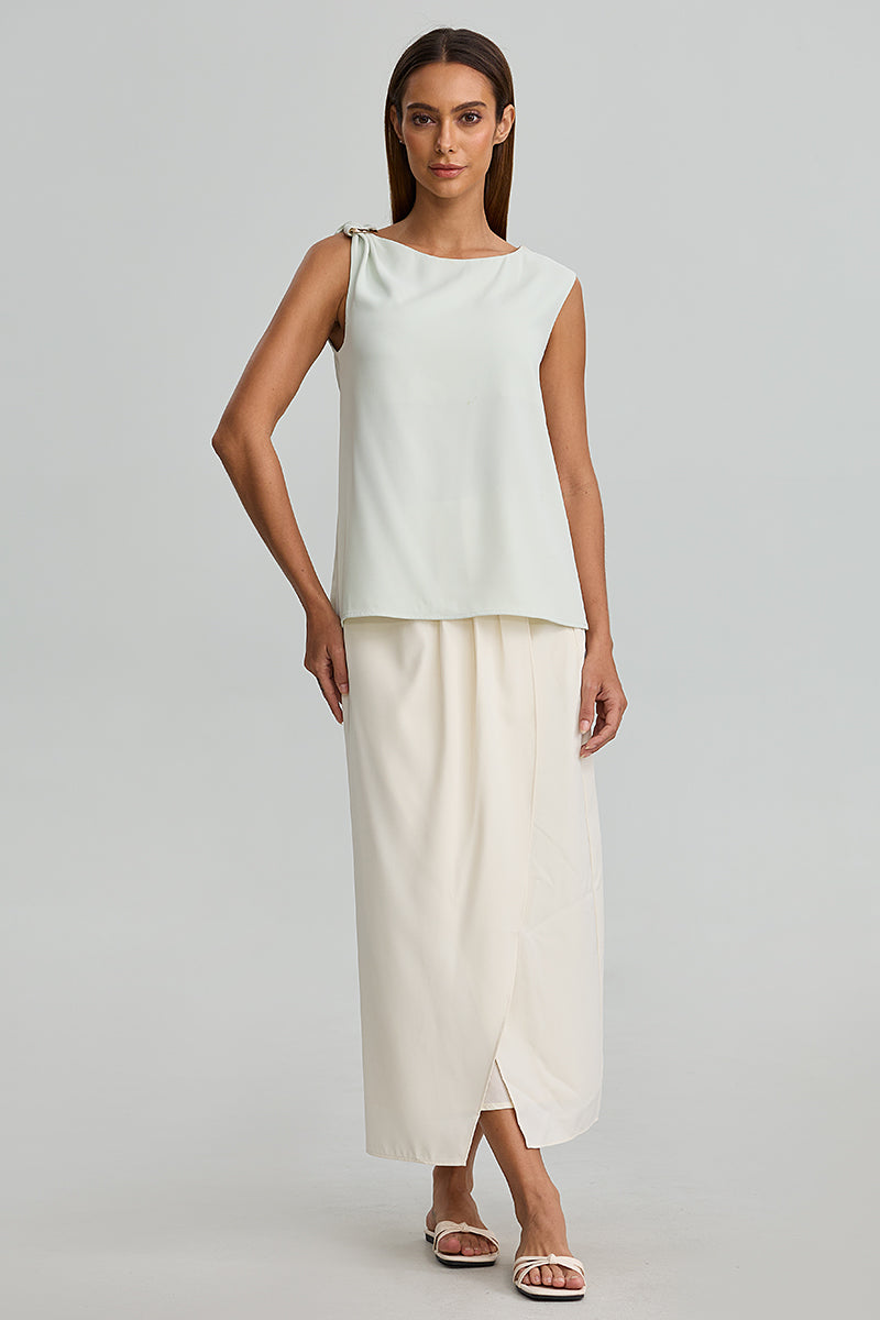 Wrap Front Pleated Skirt