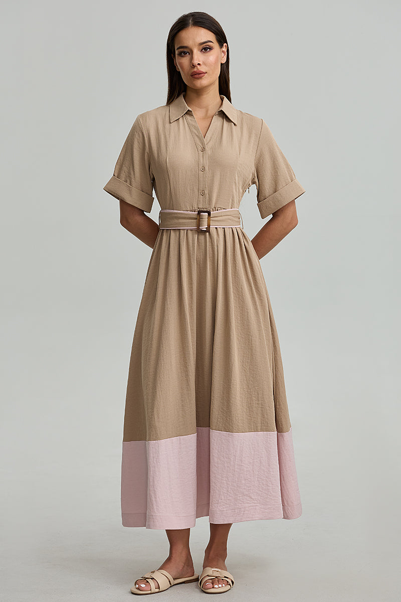 Belted Shirt Midi Dress