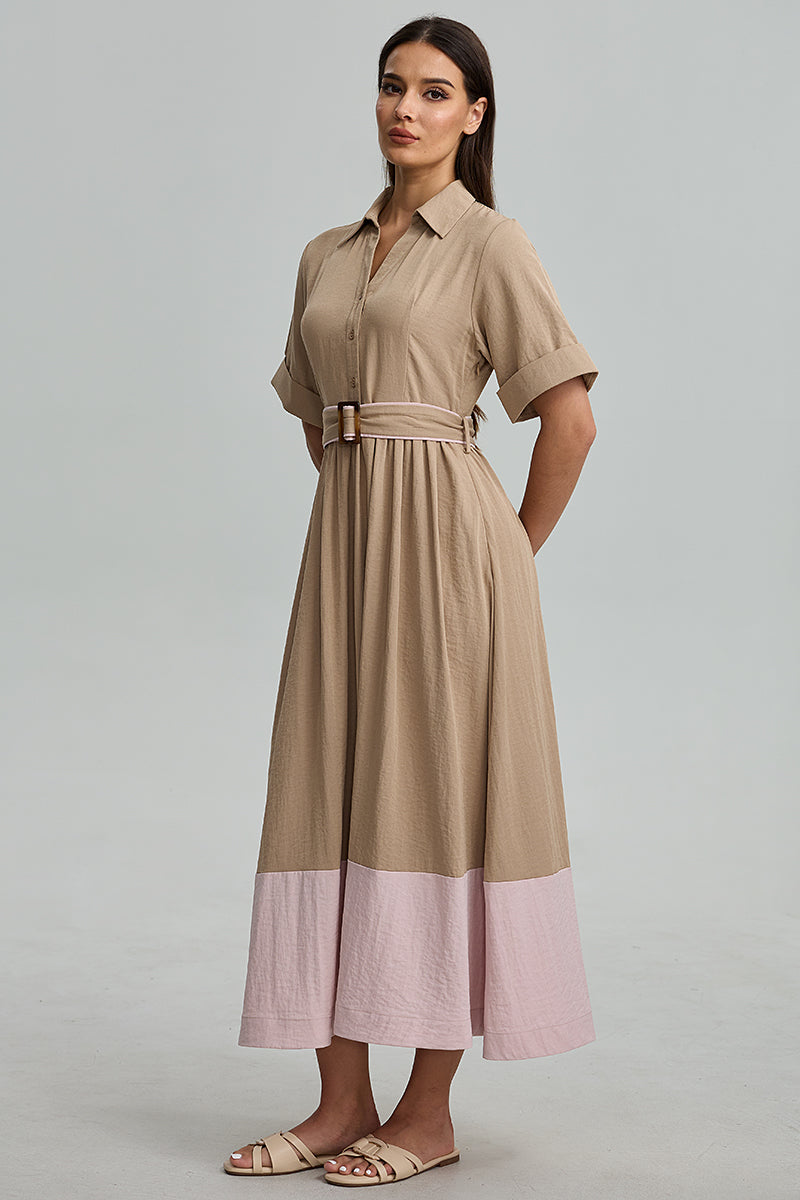 Belted Shirt Midi Dress