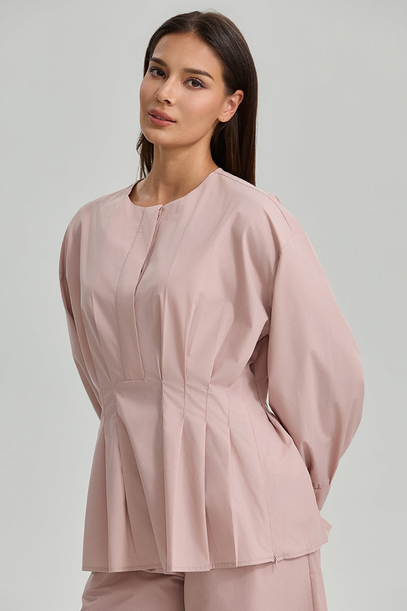 Pleated Waist Long Sleeve Blouse
