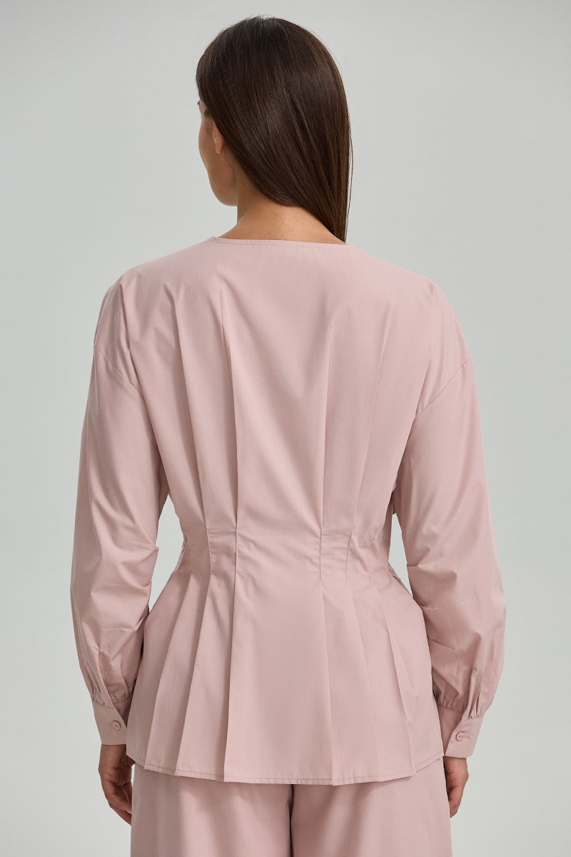 Pleated Waist Long Sleeve Blouse