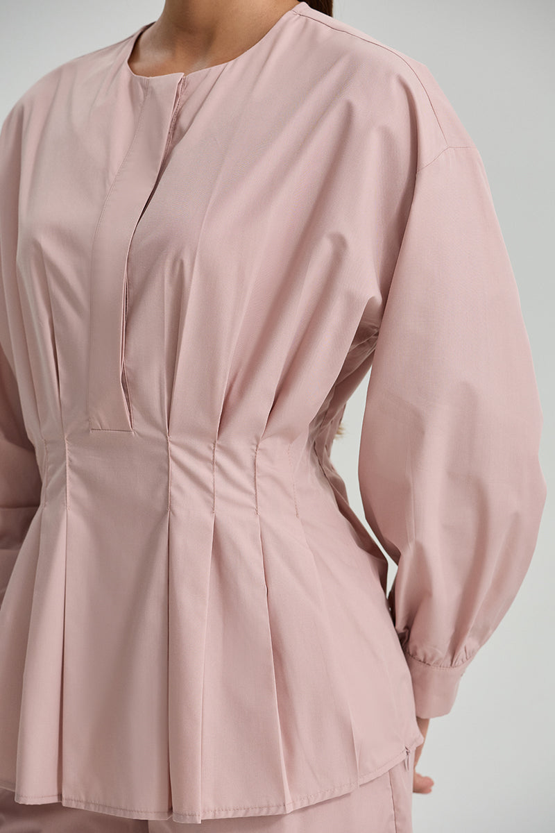 Pleated Waist Long Sleeve Blouse