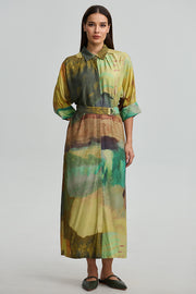 Abstract Print Belted Dress