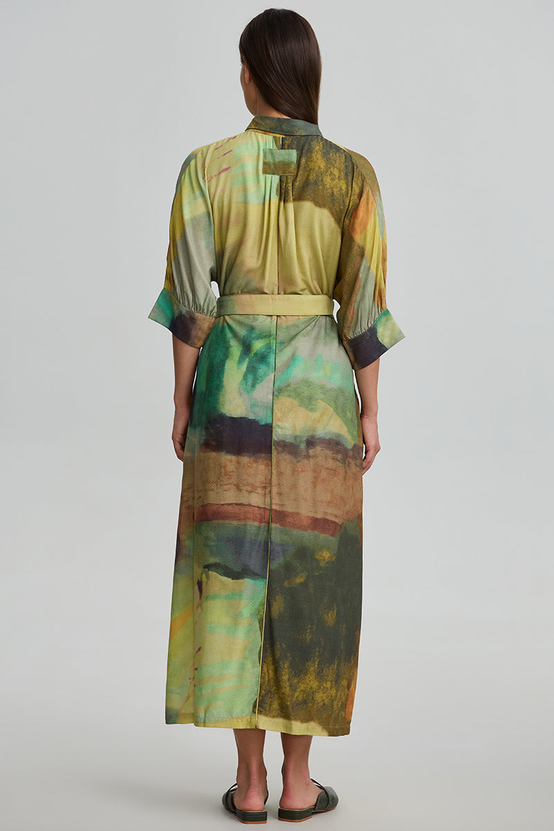 Abstract Print Belted Dress