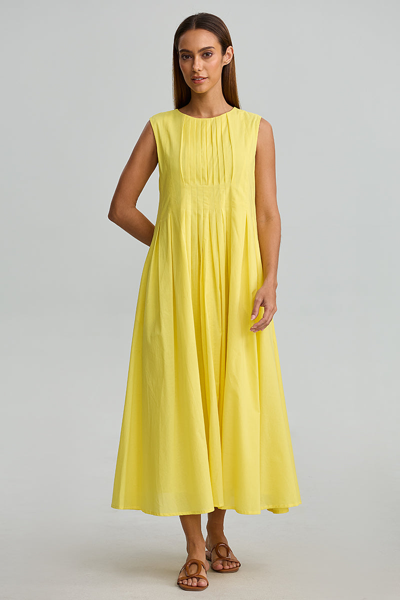 Sleeveless Pleated Front Dress