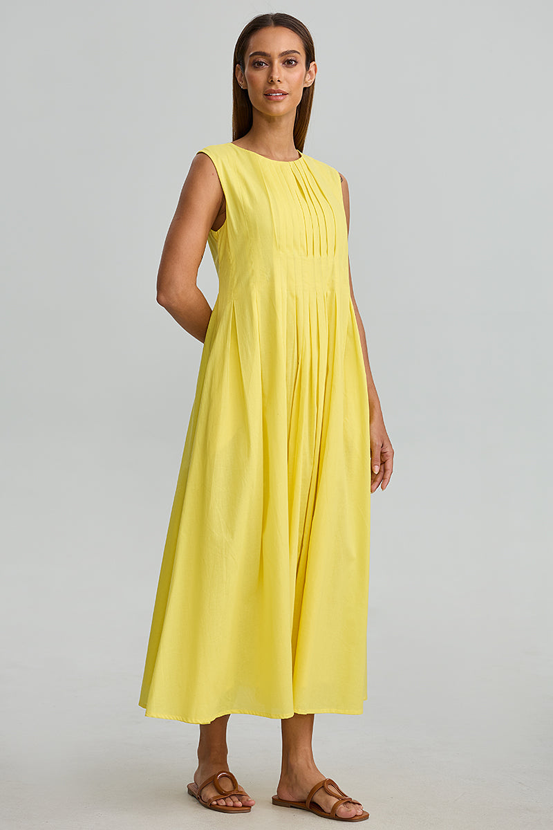 Sleeveless Pleated Front Dress
