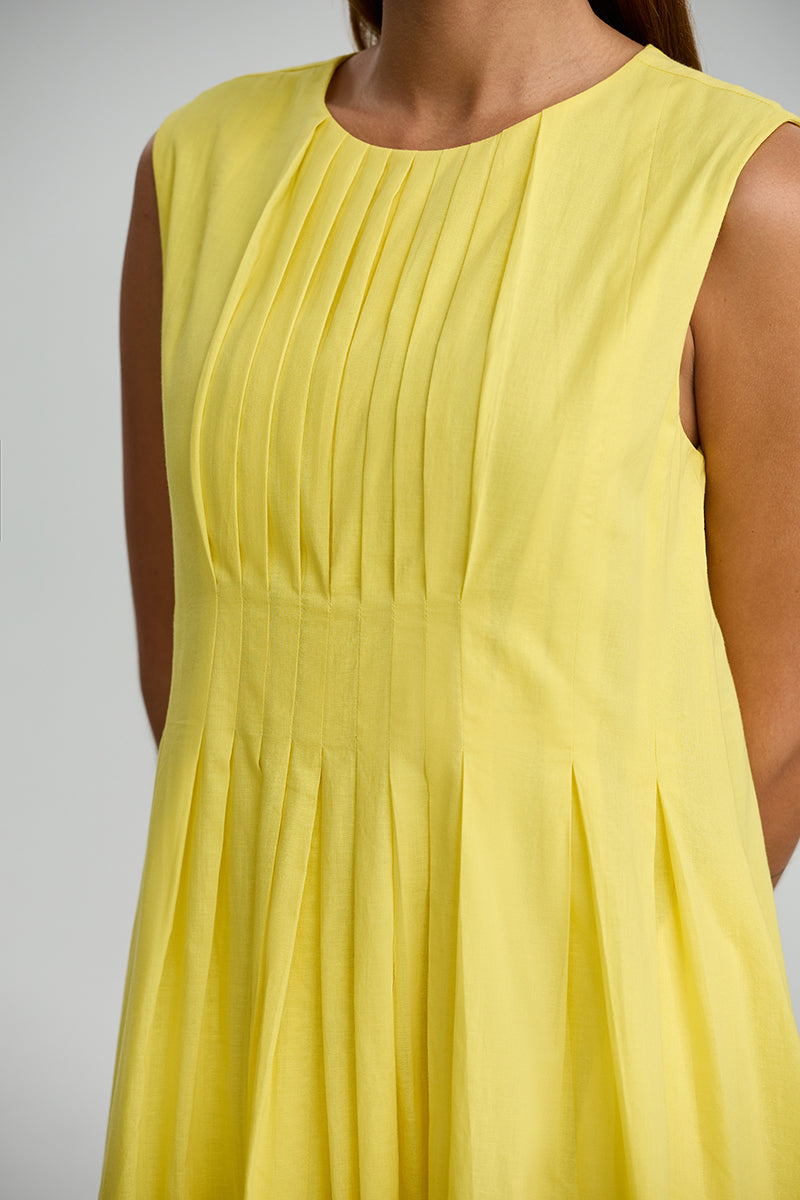 Sleeveless Pleated Front Dress