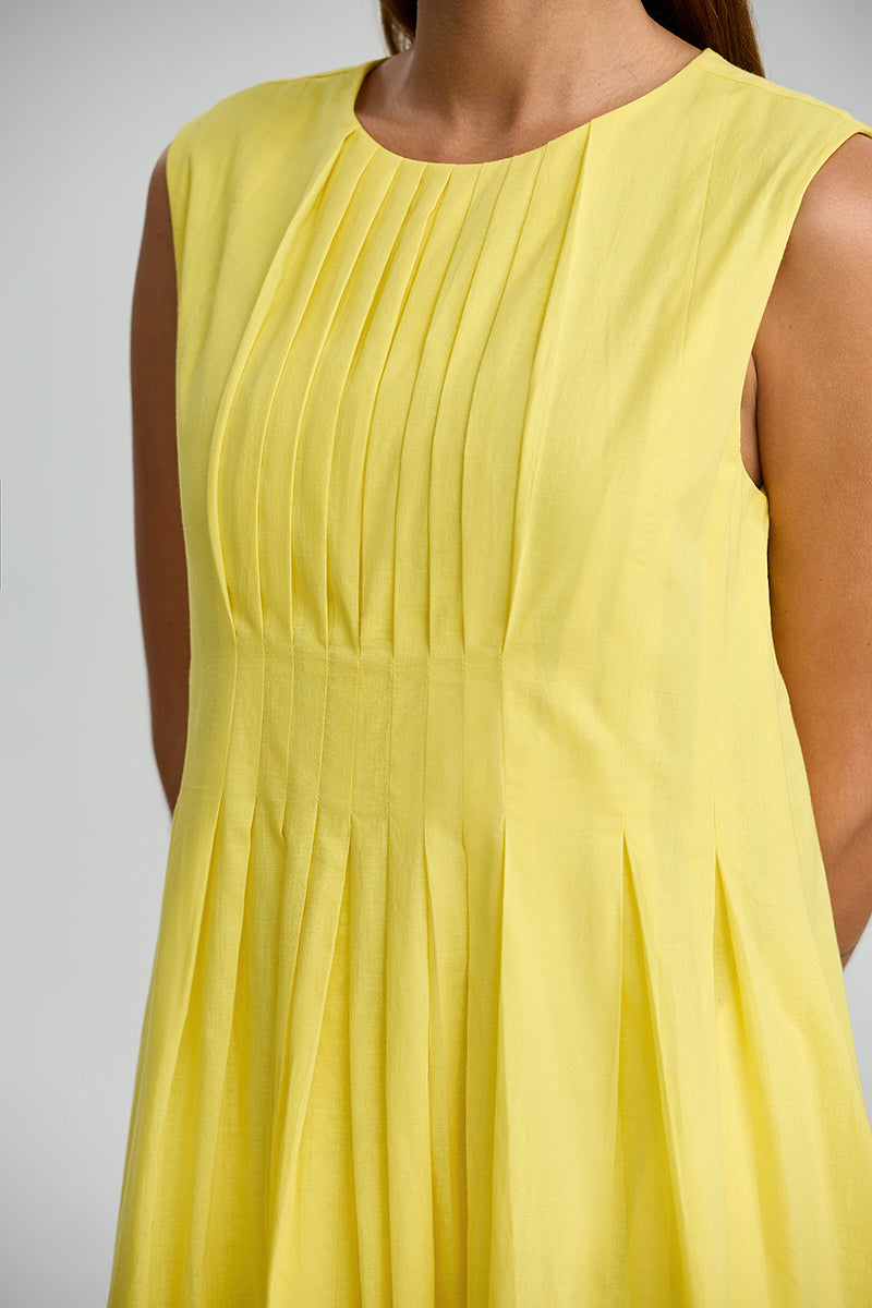 Sleeveless Pleated Front Dress