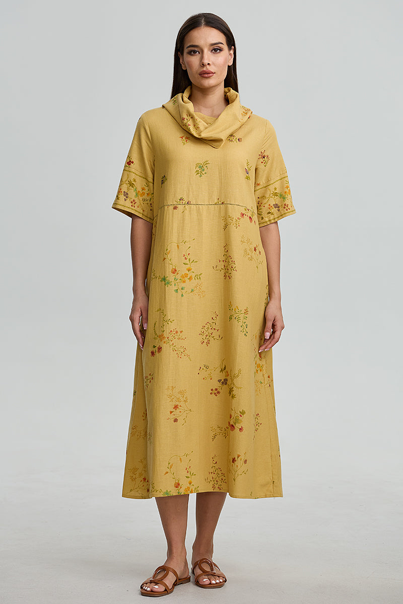 Floral Cowl Neck Midi Dress